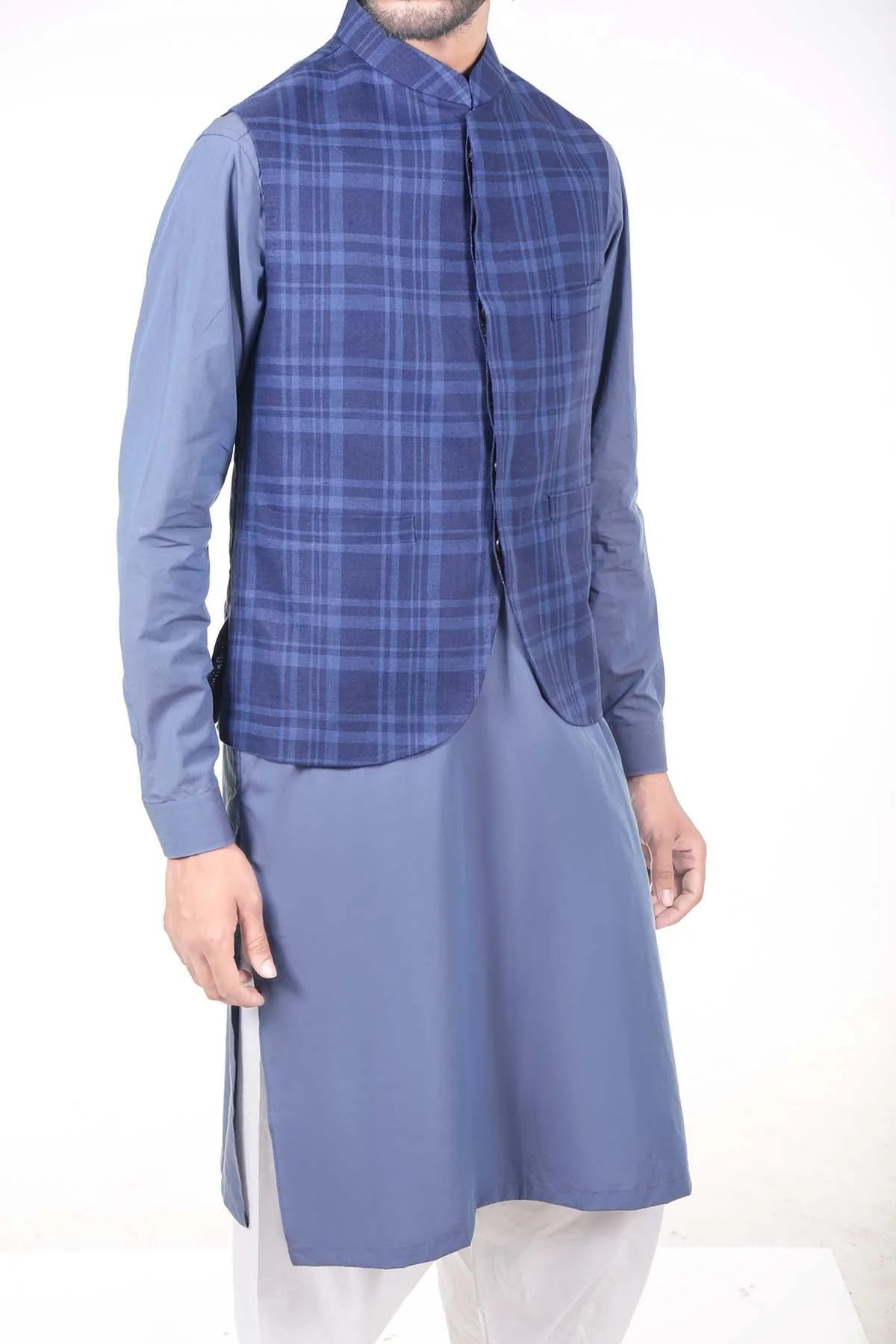 Afroz Waistcoat Navy Check - Image 3