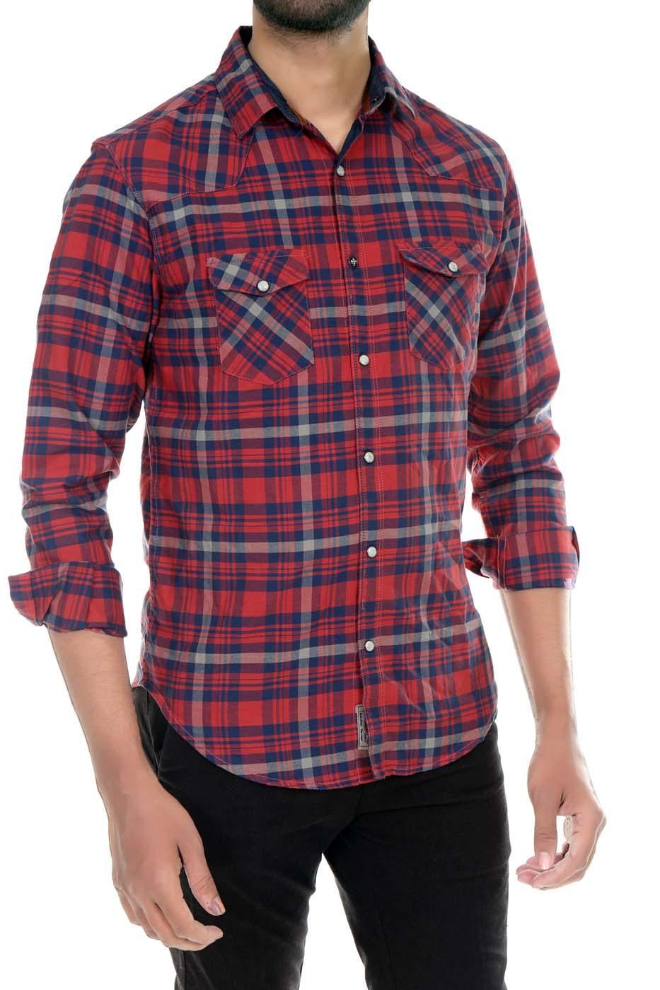 Casual Shirt Full Sleeves Red Navy