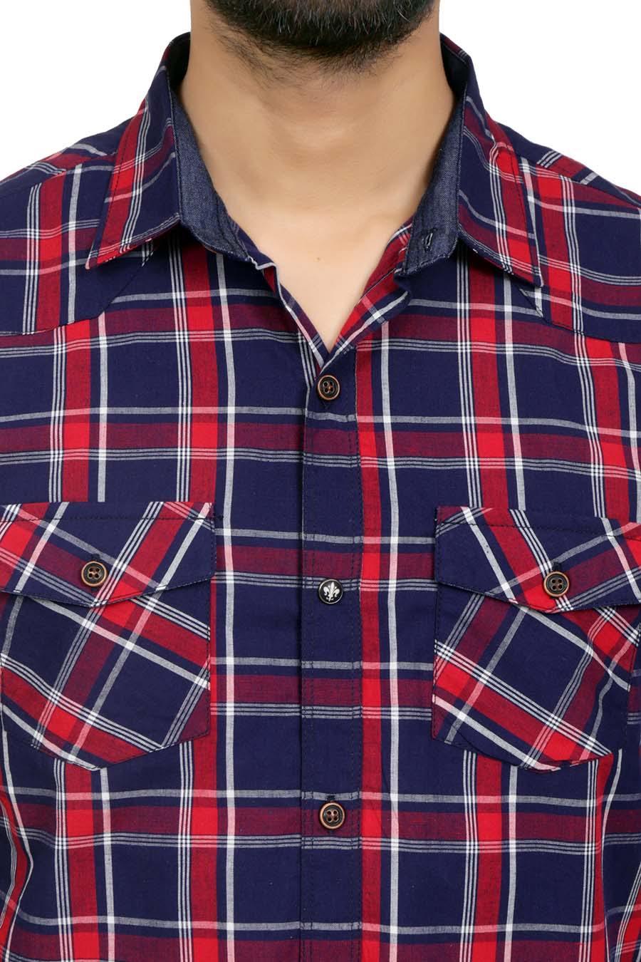 Casual Shirt Full Sleeves Red Navy - Image 2