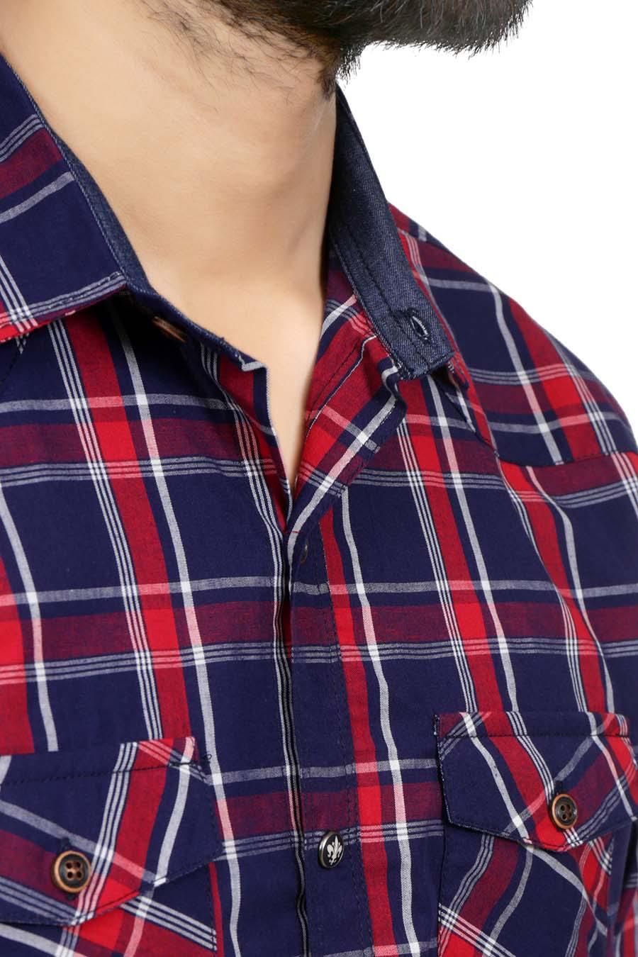 Casual Shirt Full Sleeves Red Navy - Image 3