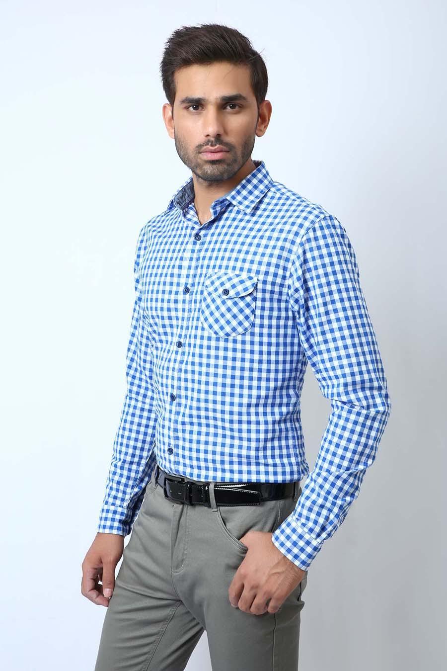 Casual Shirt Full Sleeves Blue White Check - Image 2