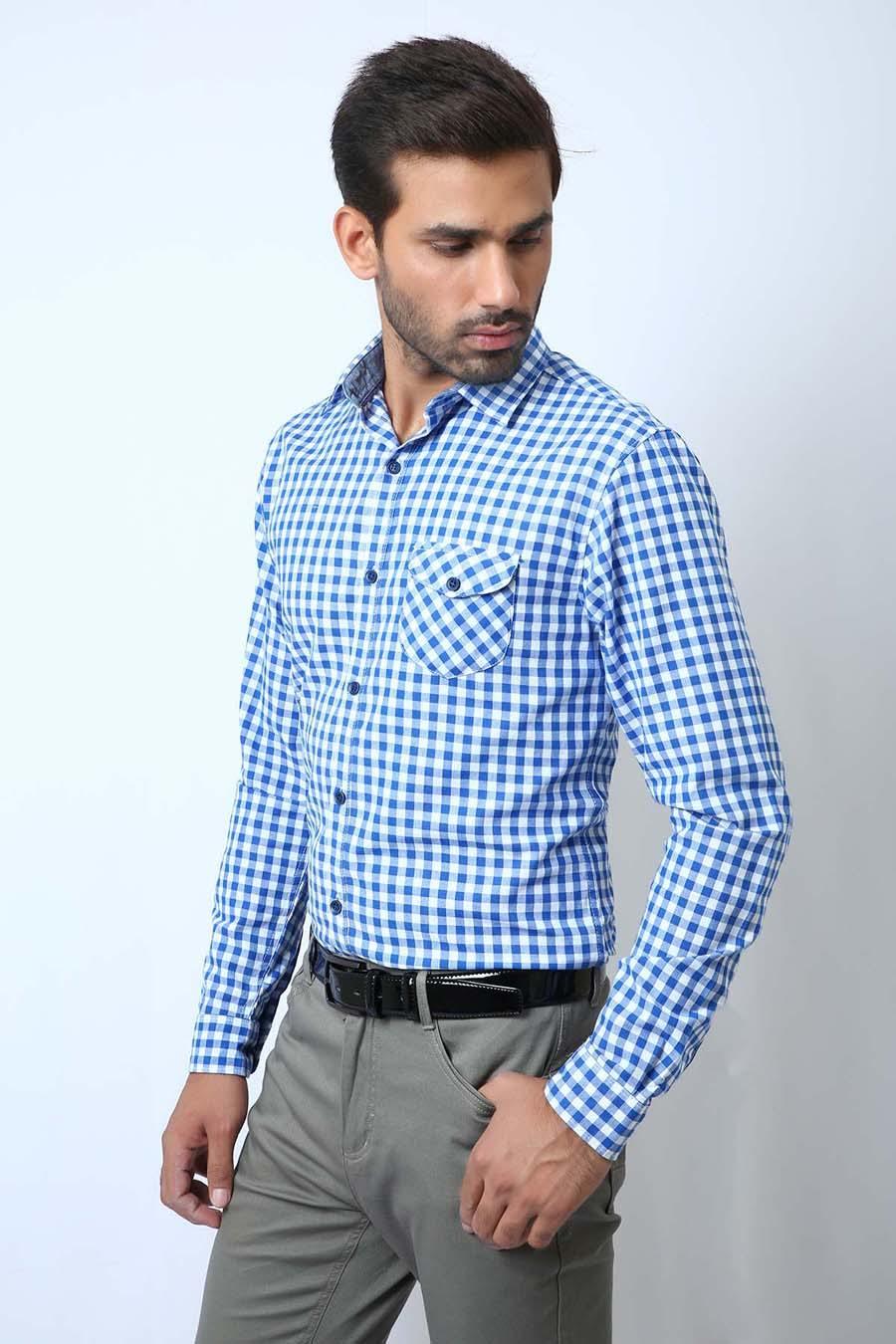 Casual Shirt Full Sleeves Blue White Check - Image 3