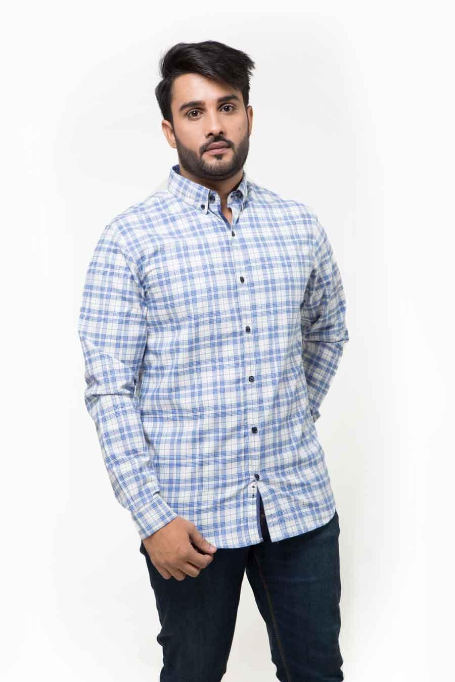 Casual Shirt Full Sleeves Blue Check - Image 3