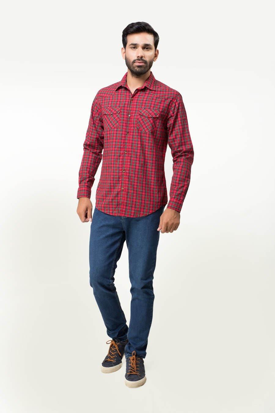Casual Shirt Full Sleeves Red Check