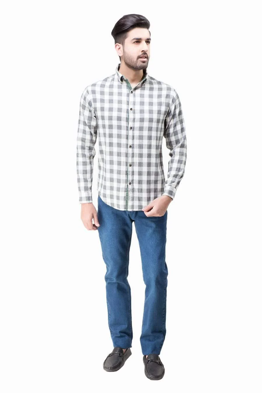 CASUAL SHIRT FULL SLEEVES GREEN WHITE CHECK WINTER