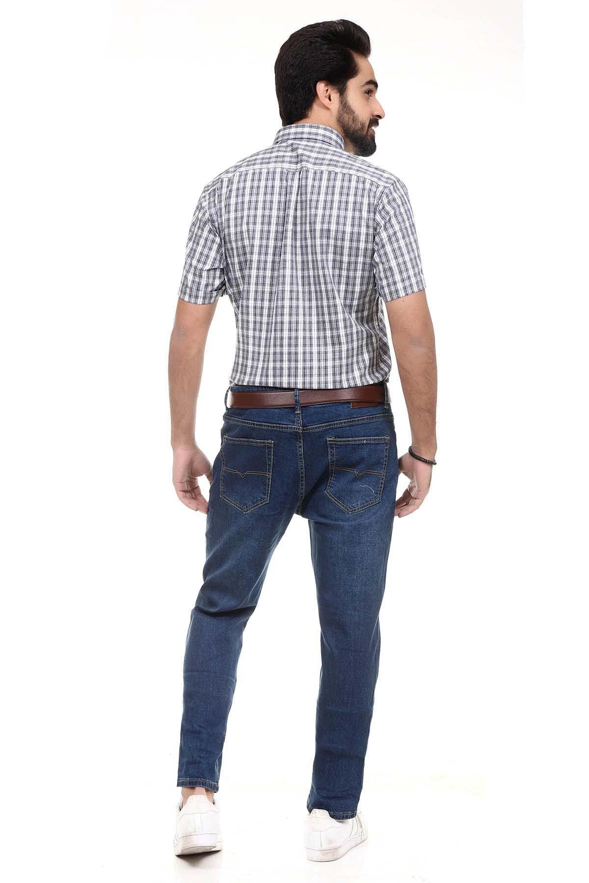 Semi Formal Shirt Half Sleeves Blue White Check - Image 3