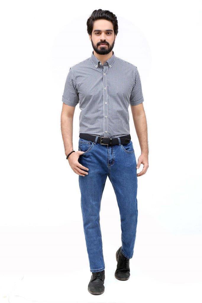 SEMI FORMAL SHIRT HALF SLEEVES NAVY WHITE