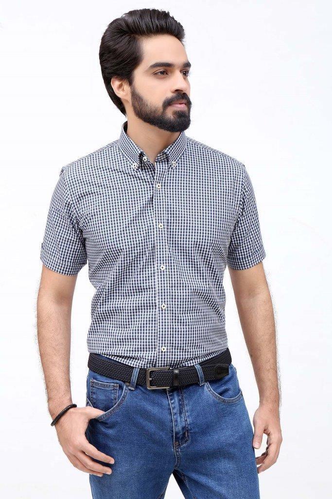 SEMI FORMAL SHIRT HALF SLEEVES NAVY WHITE - Image 2