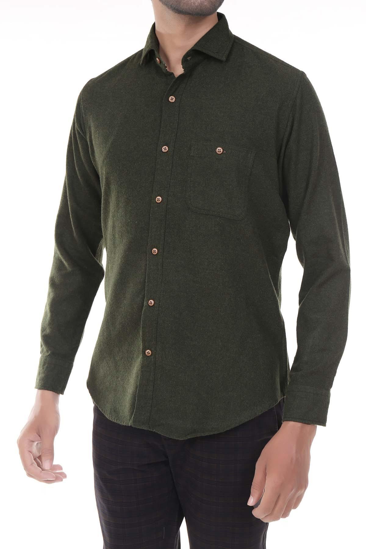 Brushed Cotton Shirt Green - Image 3