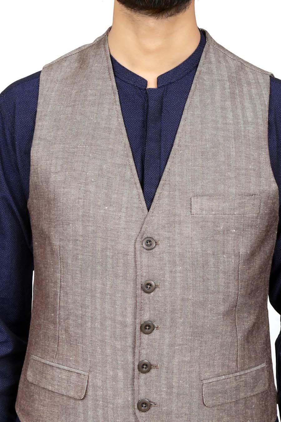 Waistcoat V Neck Brown Beige - Image 2