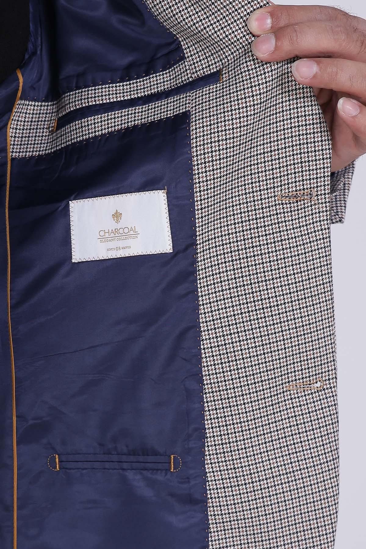 CASUAL COAT 2 BUTTON SLIM FIT BEIGE BLACK CHECK - Image 4