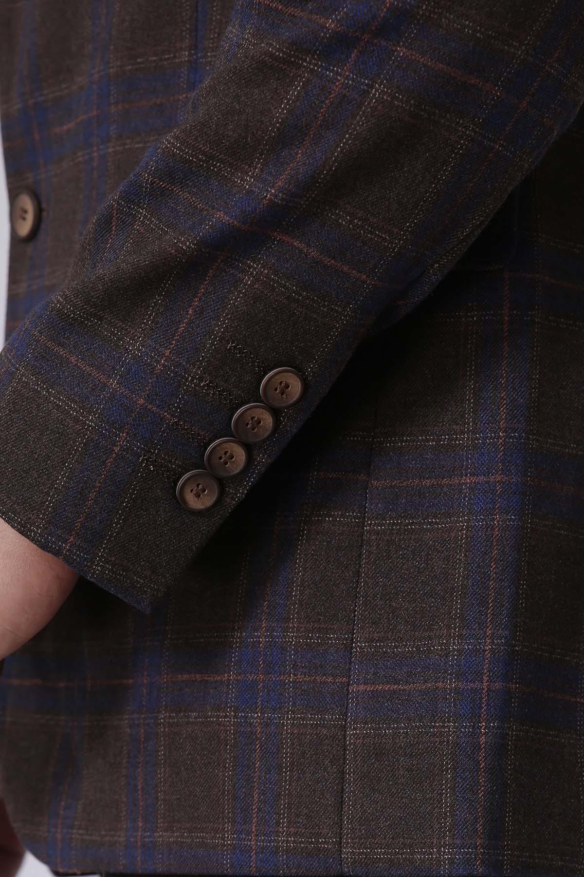 CASUAL COAT 2 BUTTON SMART FIT BROWN BLUE - Image 3