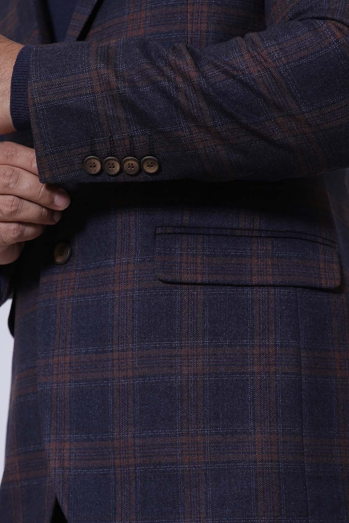 CASUAL COAT 2 BUTTON SMART FIT BROWN BLUE - Image 3