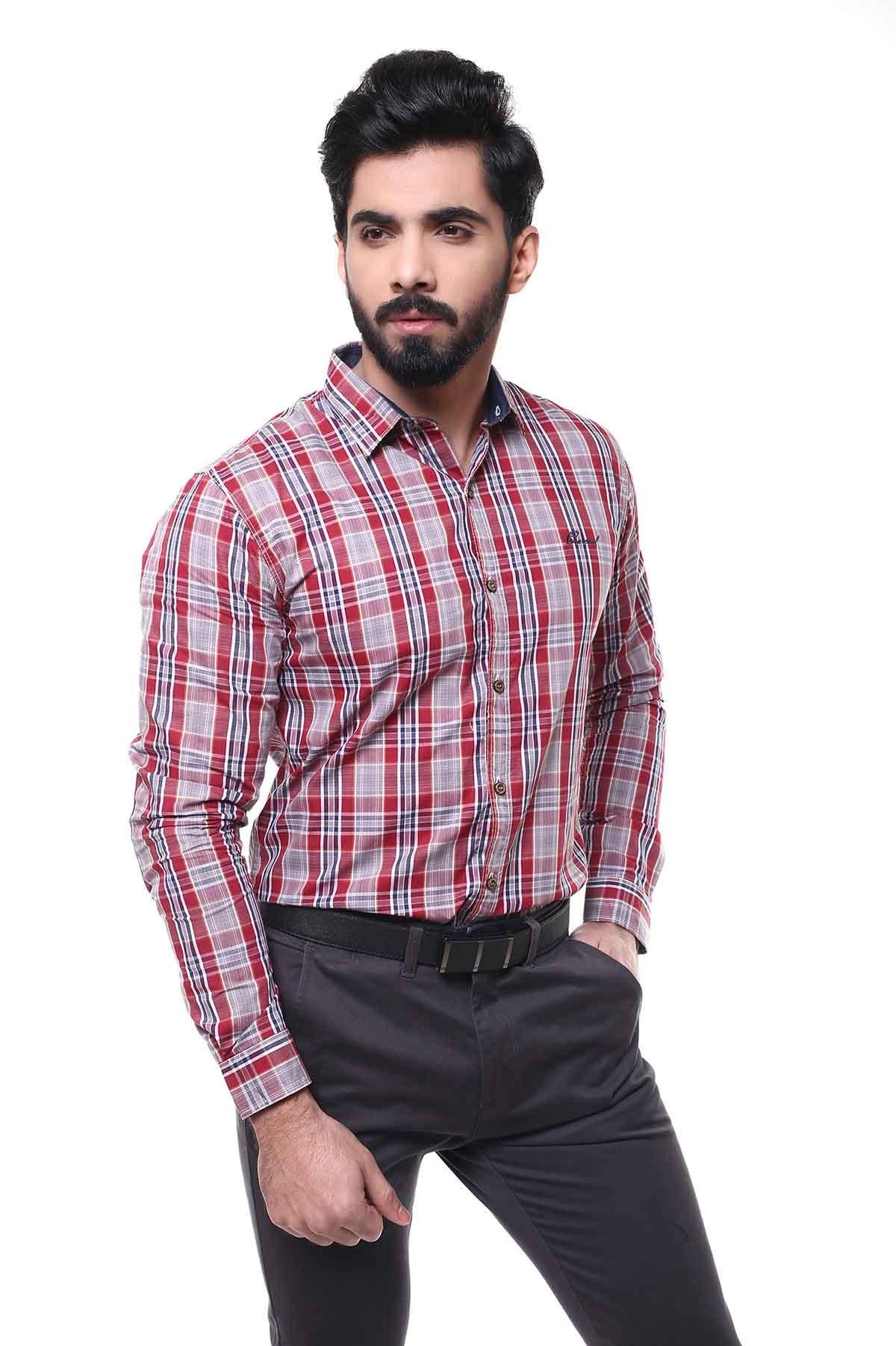 CASUAL SHIRT FULL SLEEVE MAROON GREY - Image 2