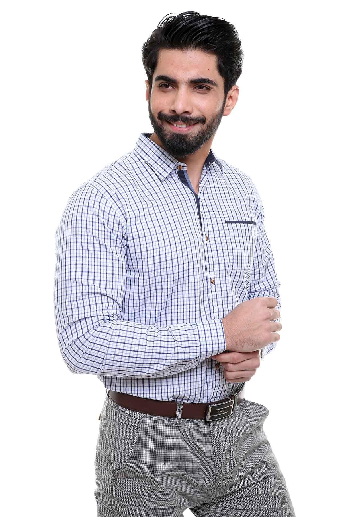 CASUAL SHIRT FULL SLEEVE NAVY WHITE SLIM FIT - Image 3