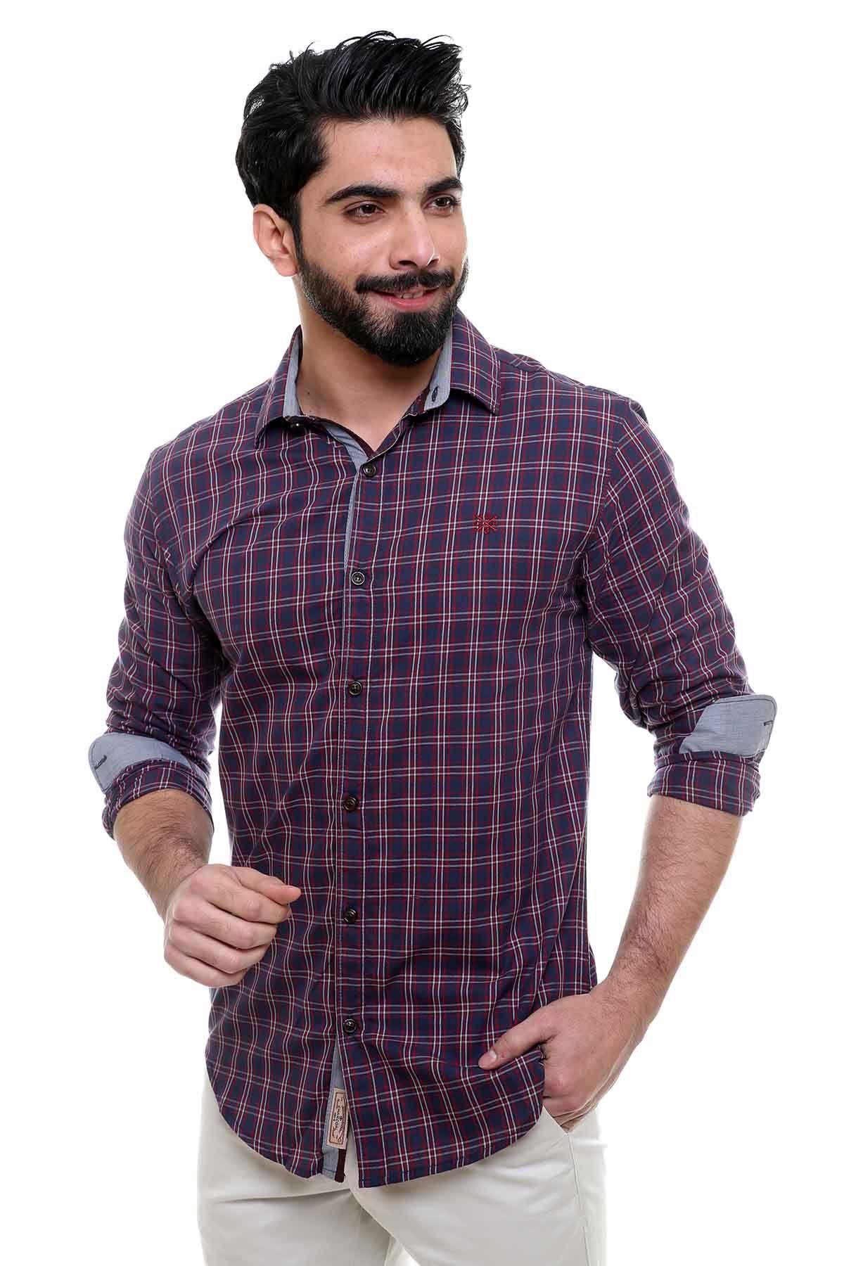 CASUAL SHIRT FULL SLEEVE MAHROON NAVY - Image 2