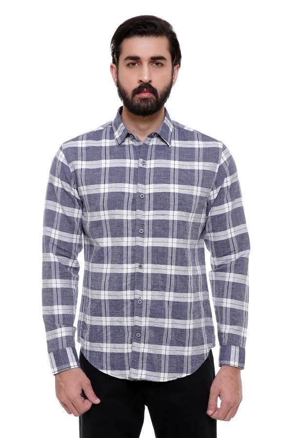CASUAL SHIRT FULL SLEEVE GREY CHECK SLIM FIT