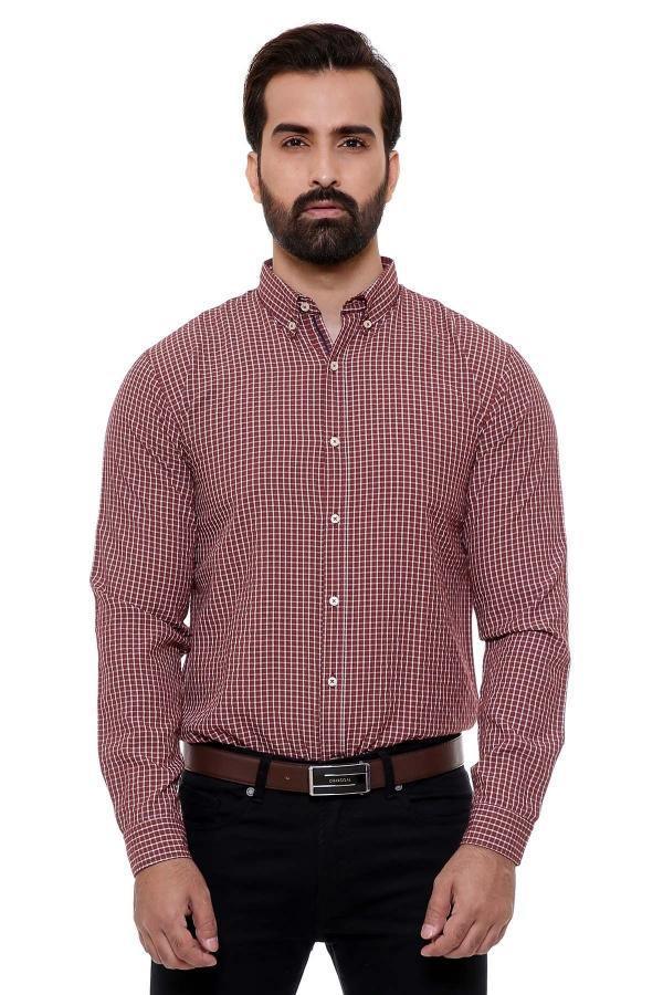 CASUAL SHIRT FULL SLEEVE SLIM FIT RUST CHECK