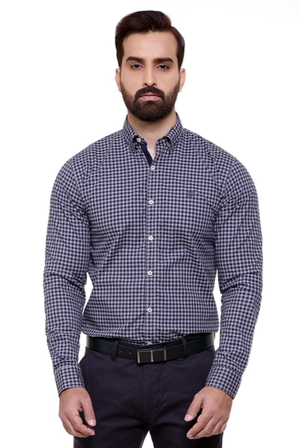 CASUAL SHIRT FULL SLEEVE NAVY GREY SLIM FIT