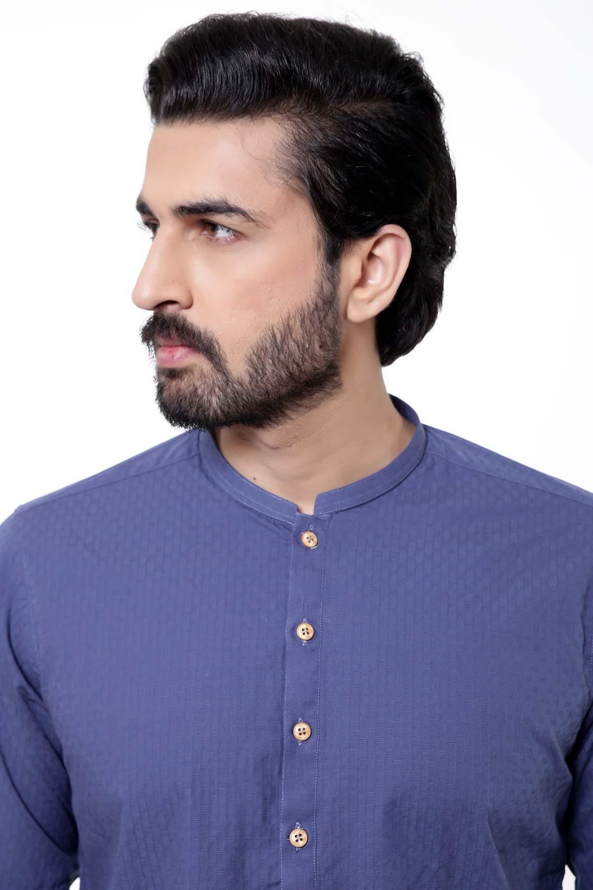 KURTA SMALL BAN COLLAR NAVY - Image 2