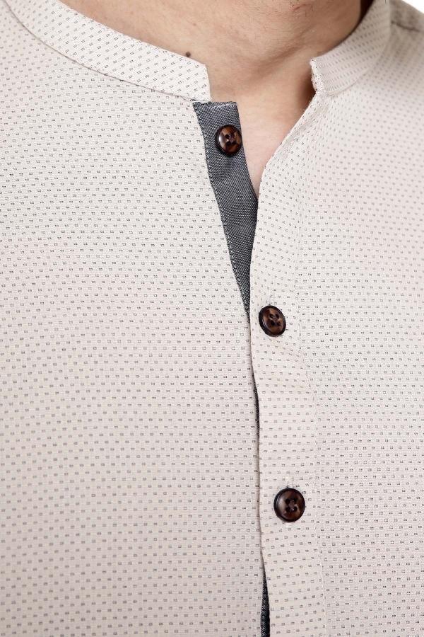 KURTA SMALL BAN COLLAR LIGHT KHAKI - Image 3