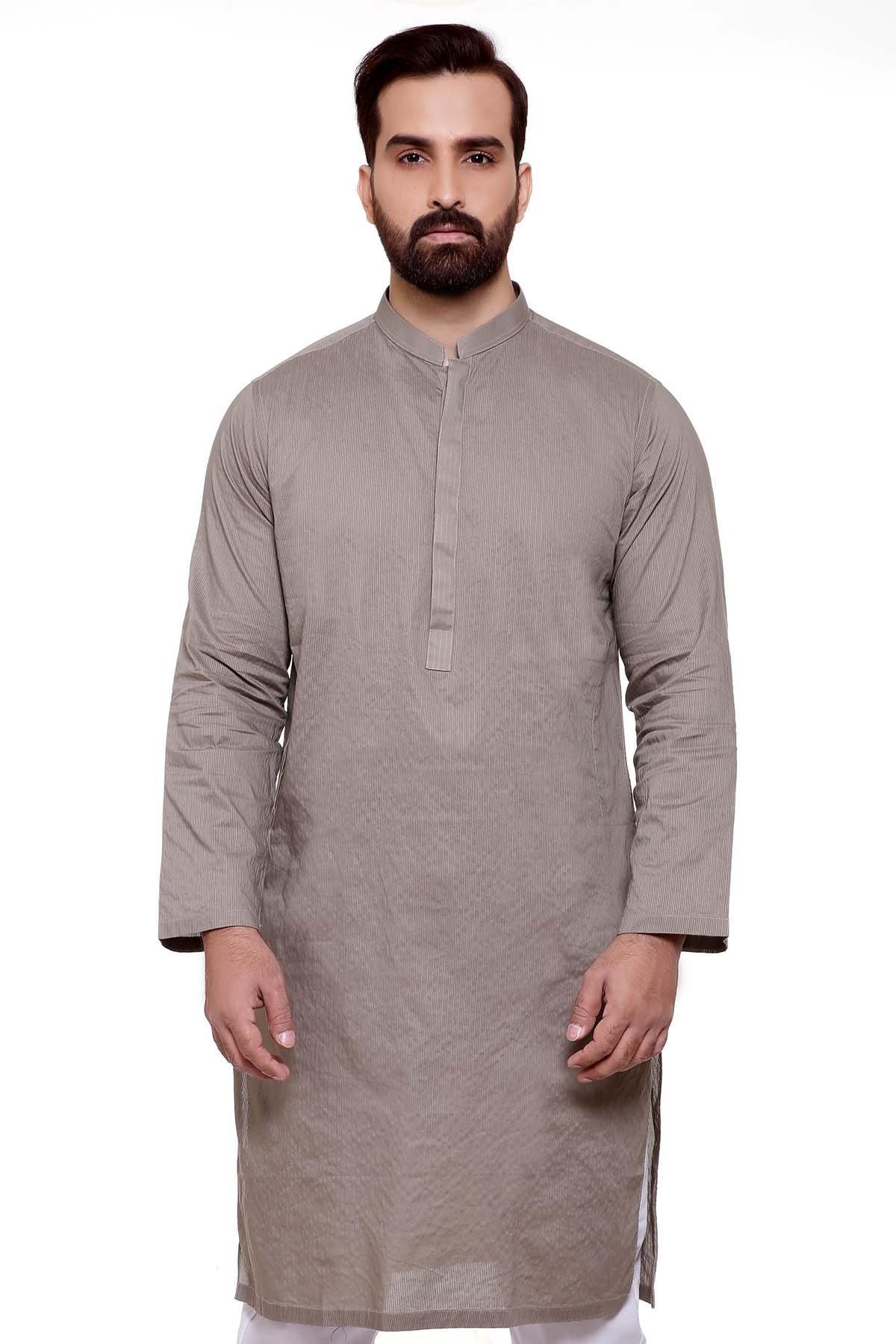 KURTA BAN COLLAR LIGHT BROWN