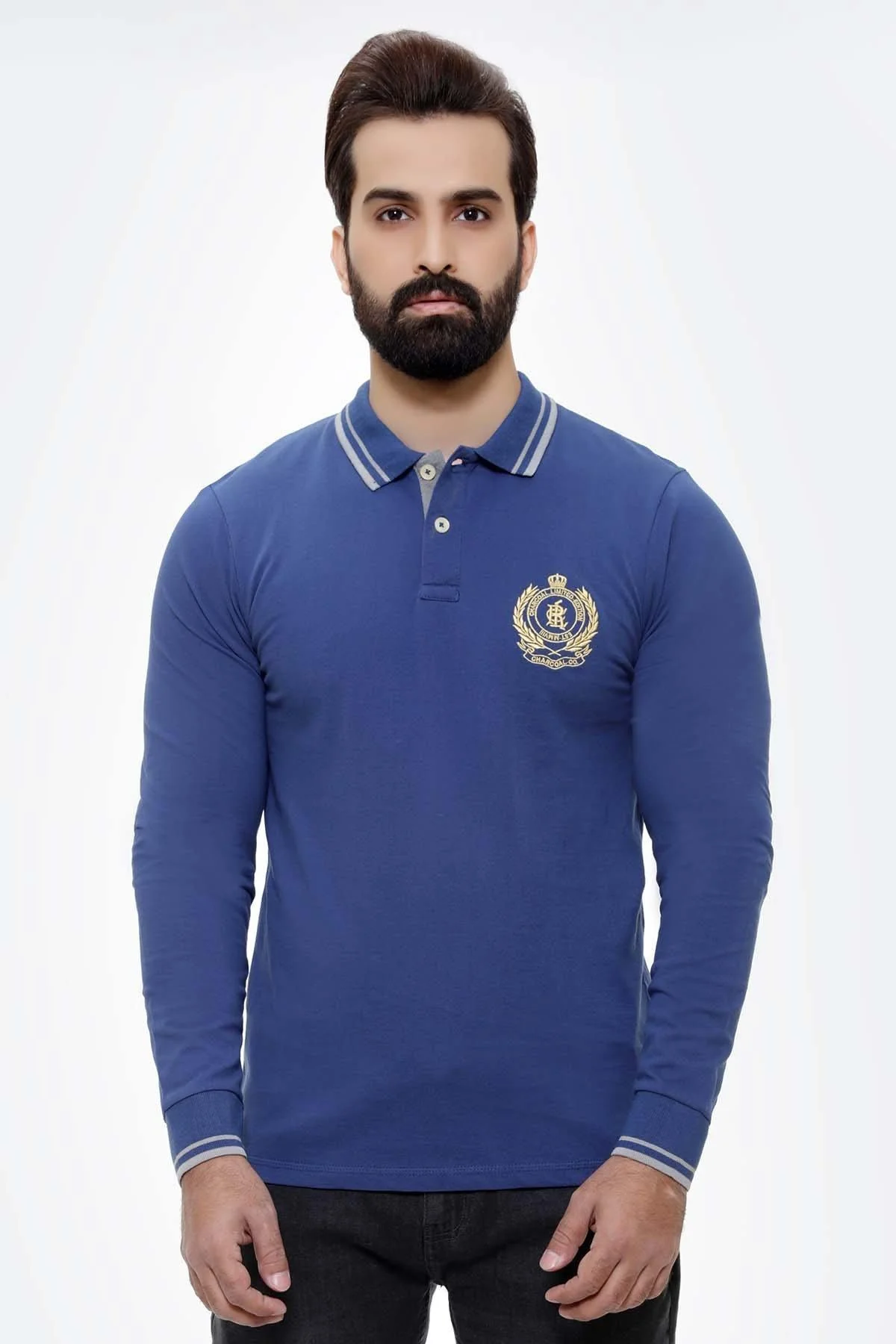 T SHIRT TIPPING COLLAR  FULL SLEEVE ROYAL BLUE