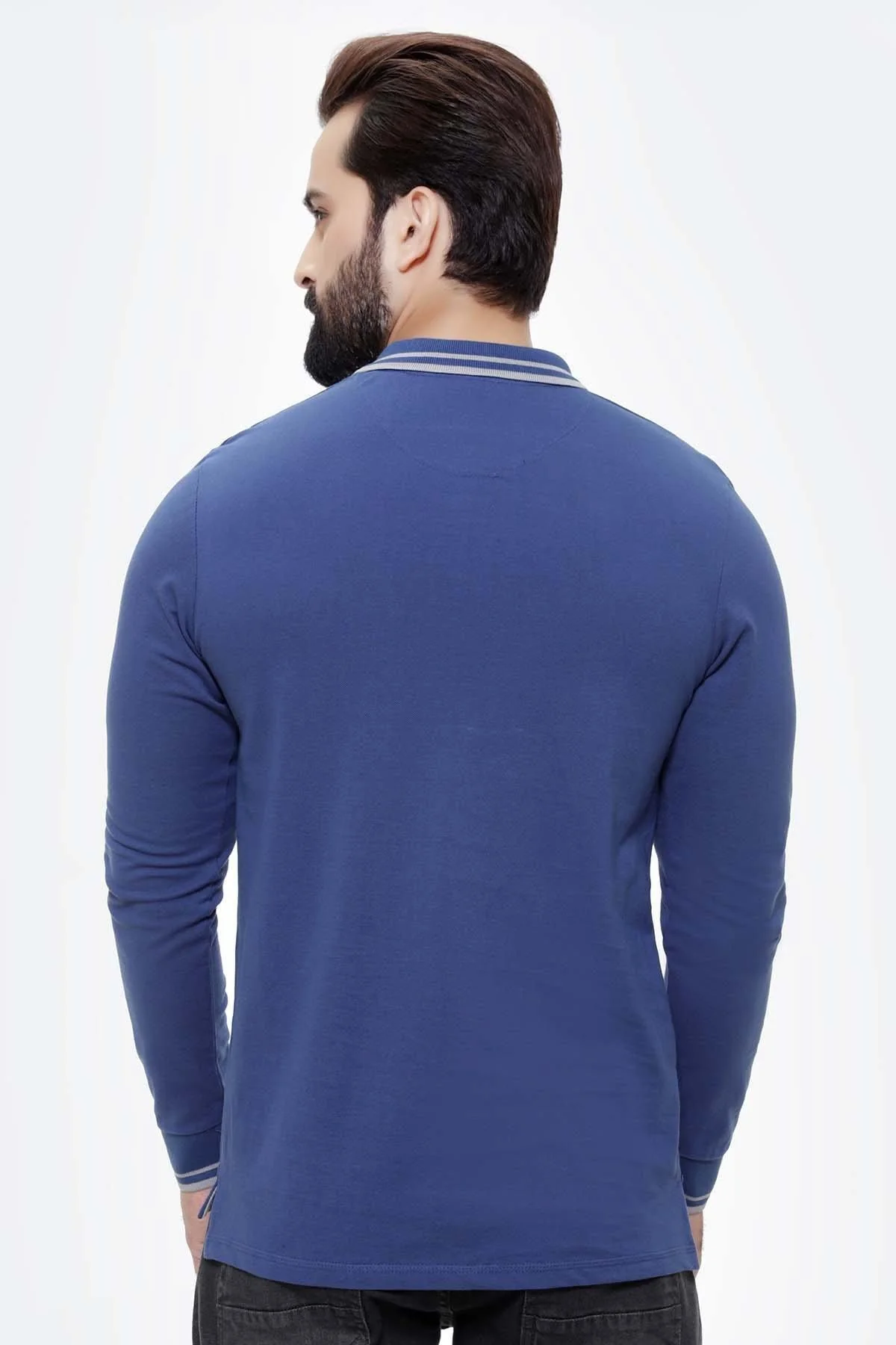T SHIRT TIPPING COLLAR  FULL SLEEVE ROYAL BLUE - Image 2