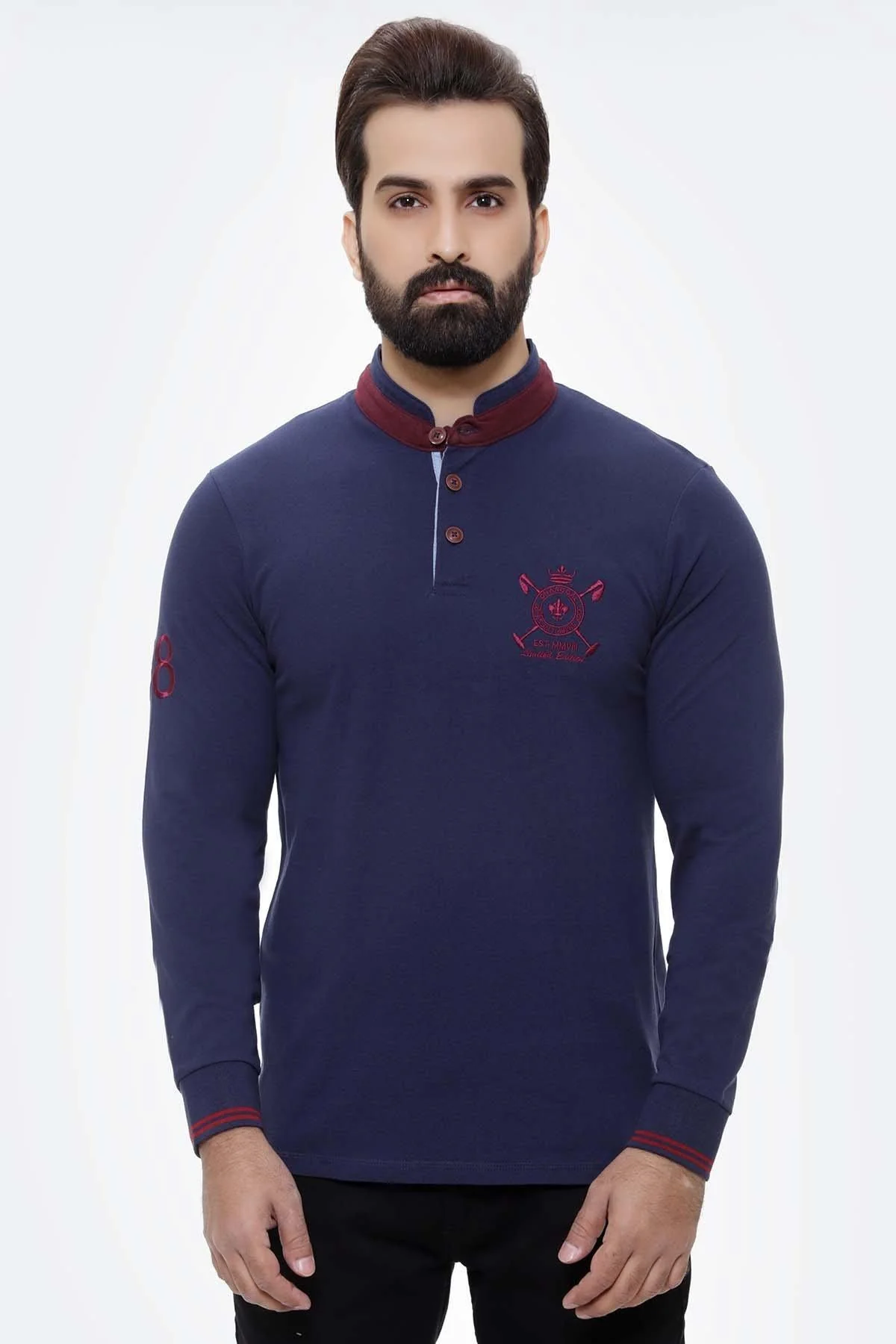 T SHIRT DOUBLE BAN FULL SLEEVE NAVY