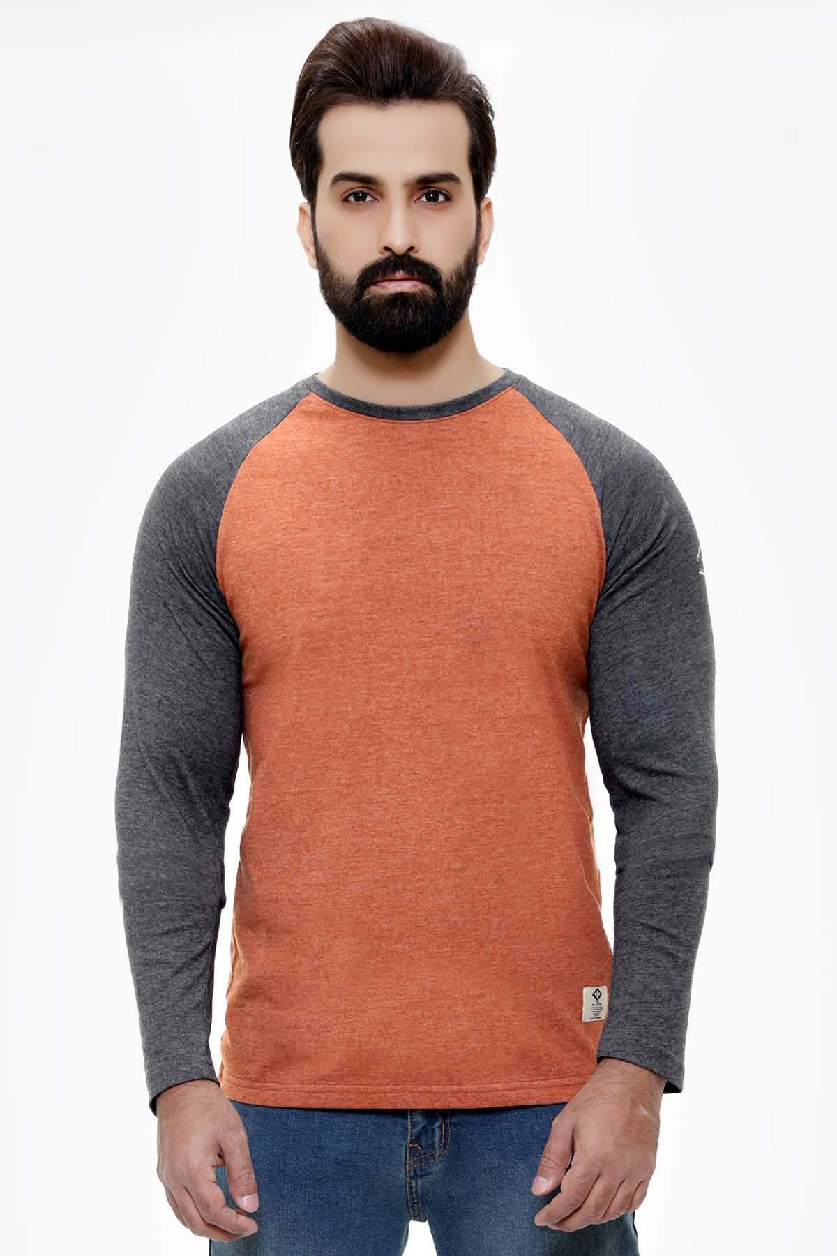 T SHIRT RAGLAN FULL SLEEVE MAHROON GREY