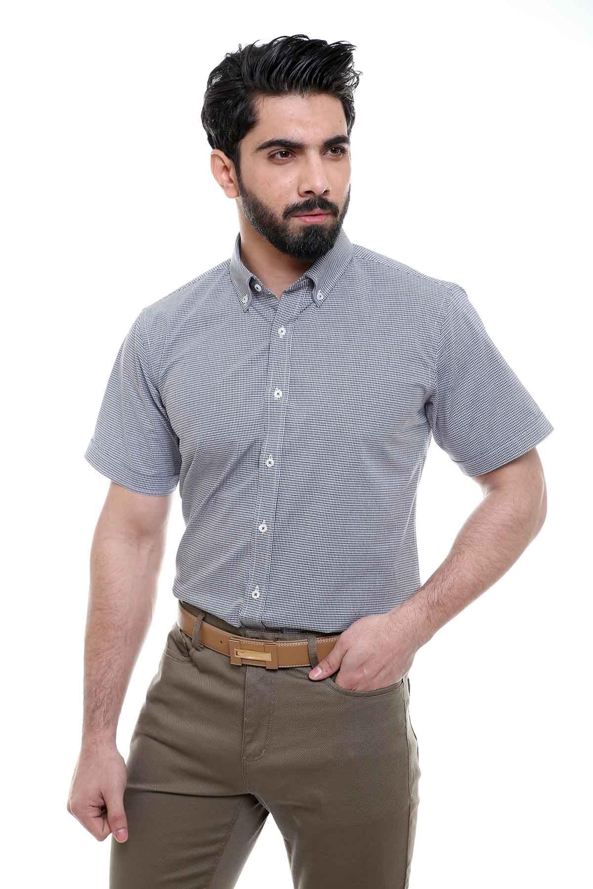 SEMI FORMAL SHIRTS BUTTON DOWN HALF SLEEVE BLACK WHITE CHECK
