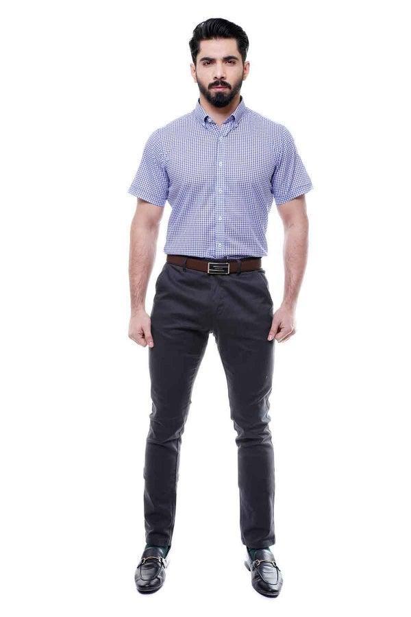SEMI FORMAL SHIRTS BUTTON DOWN HALF SLEEVE BLUE CHECK