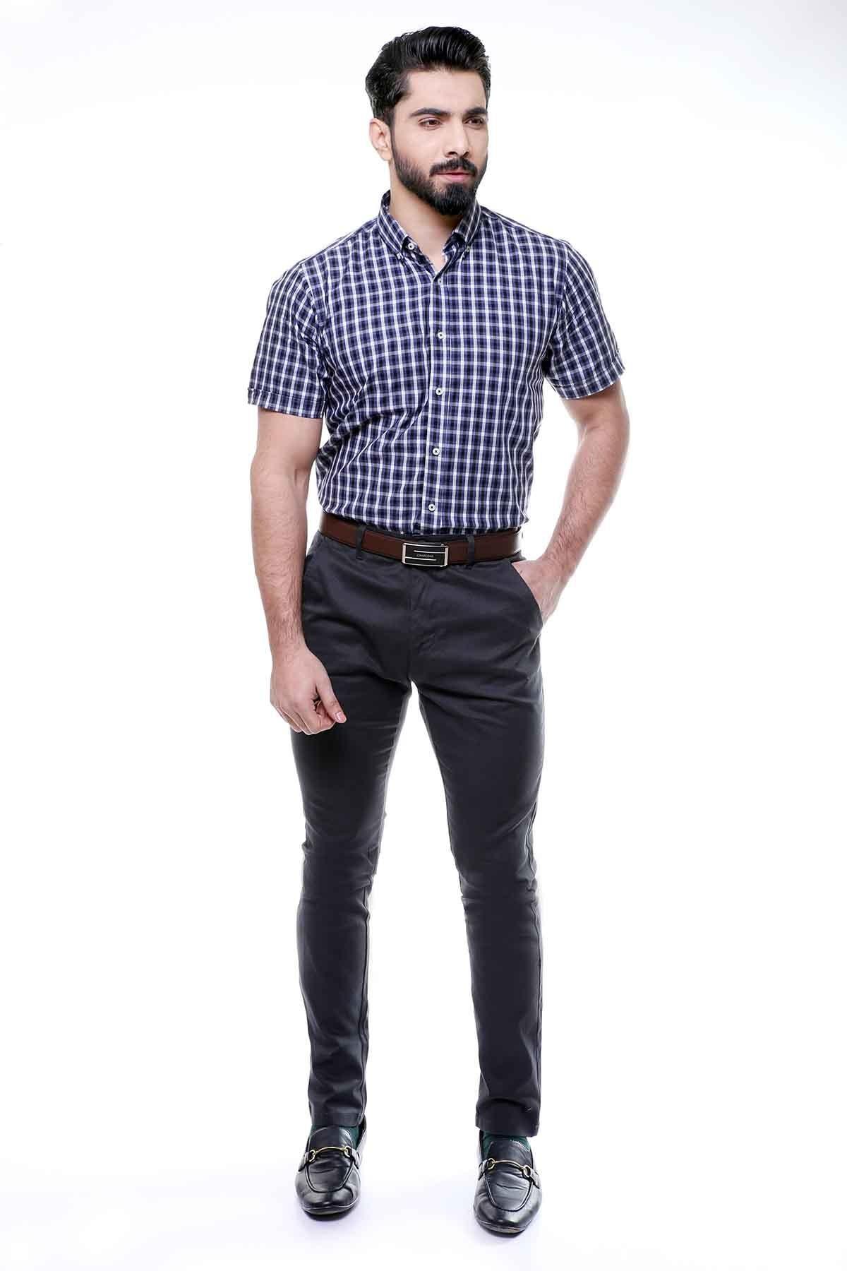 SEMI FORMAL SHIRTS BUTTON DOWN HALF SLEEVE NAVY GREY
