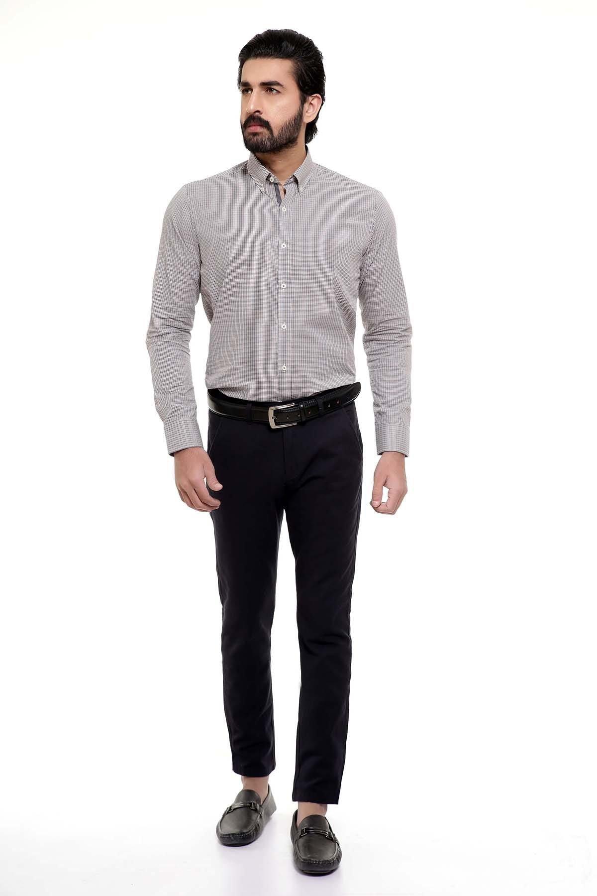 SEMI FORMAL SHIRTS BUTTON DOWN FULL SLEEVE BLACK KHAKI