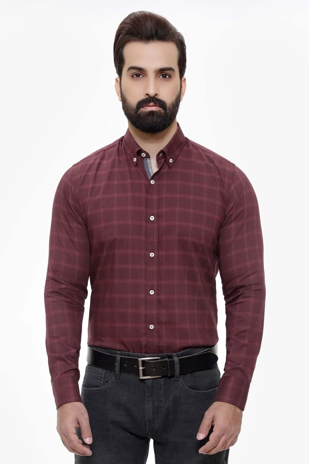 SEMI FORMAL SHIRTS BUTTON DOWN FULL SLEEVE MAROON