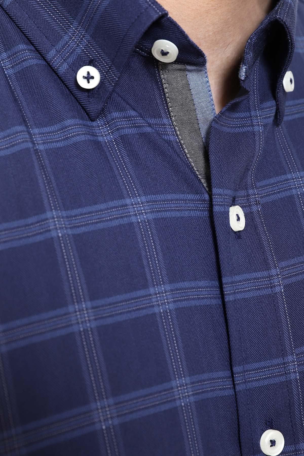 SEMI FORMAL SHIRTS BUTTON DOWN FULL SLEEVE NAVY - Image 3