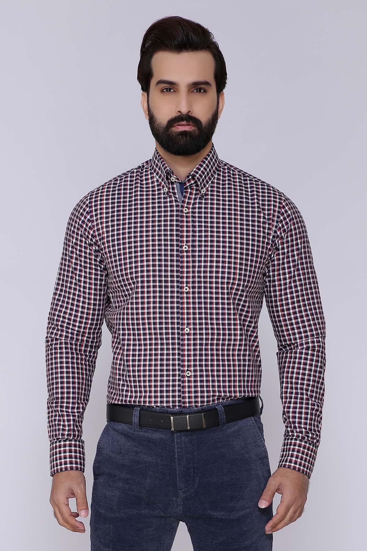 SEMI FORMAL SHIRTS BUTTON DOWN FULL WINTER SLEEVE MAROON NAVY