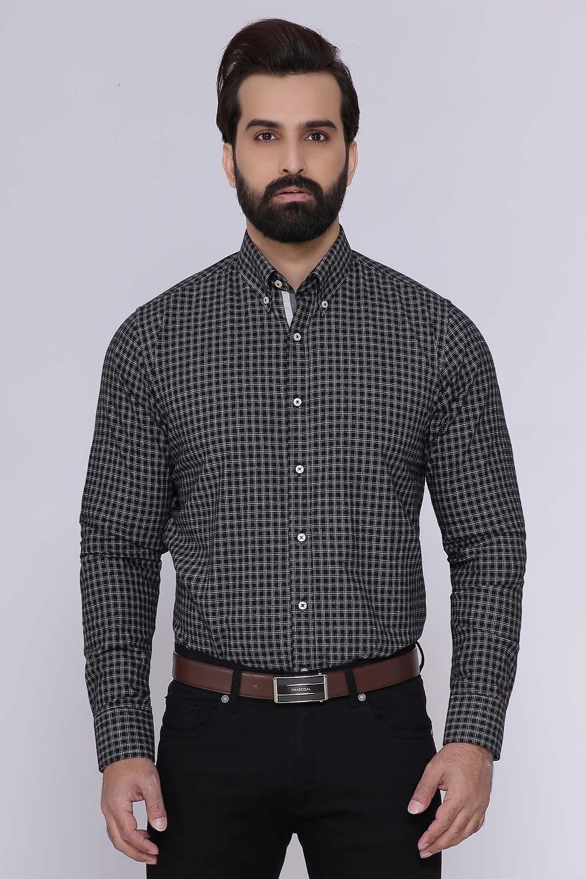 SEMI FORMAL SHIRTS BUTTON DOWN WINTER FULL SLEEVE BLACK