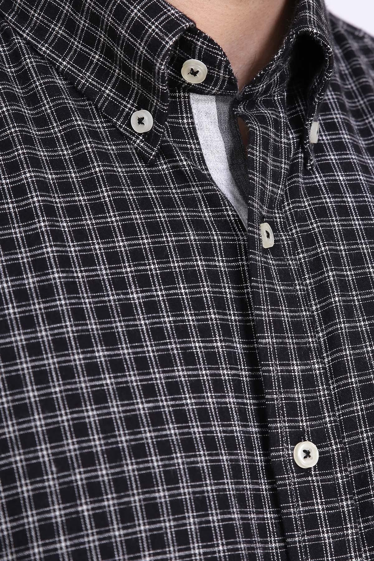SEMI FORMAL SHIRTS BUTTON DOWN WINTER FULL SLEEVE BLACK - Image 3