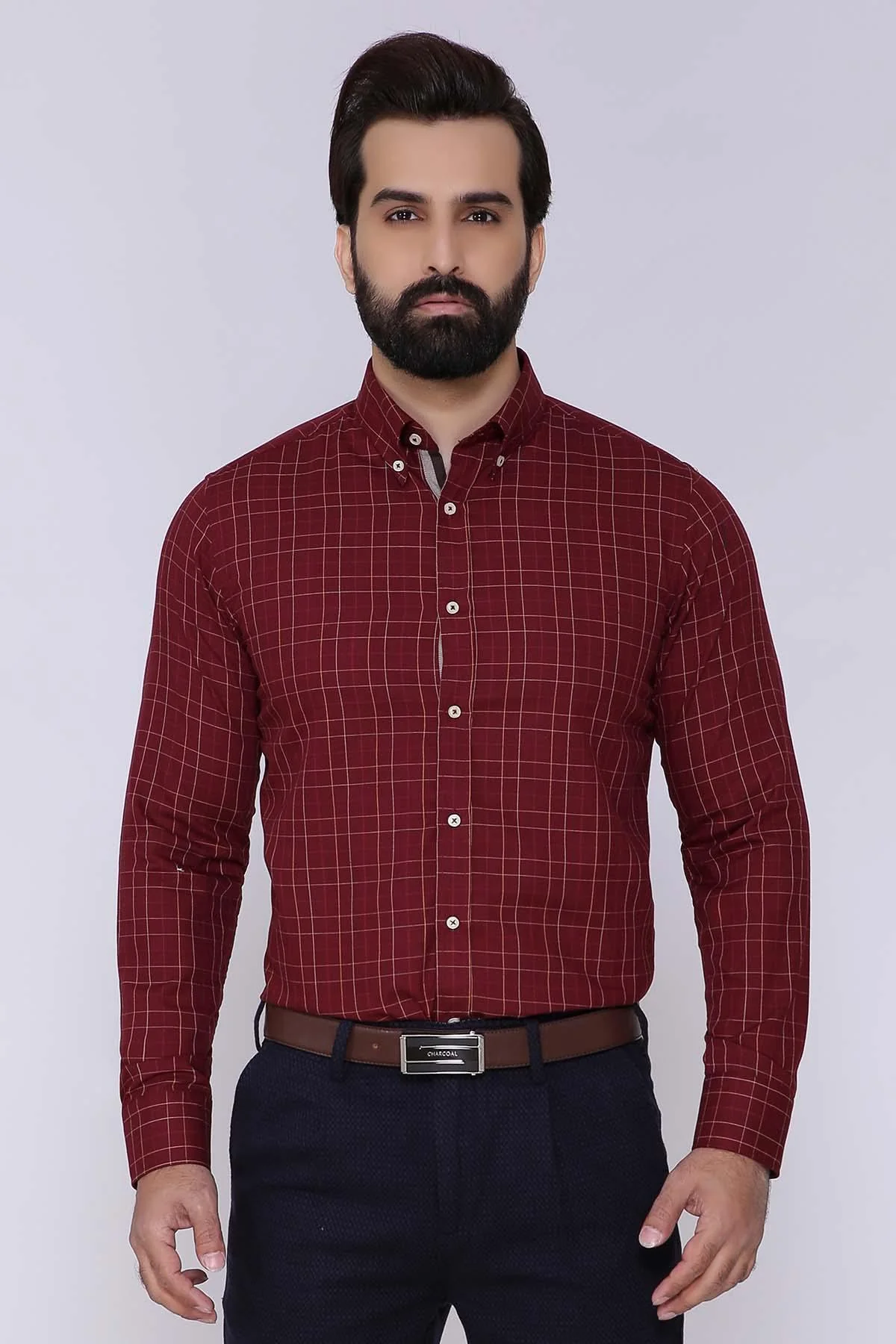 SEMI FORMAL SHIRTS BUTTON DOWN WINTER FULL SLEEVE MAROON