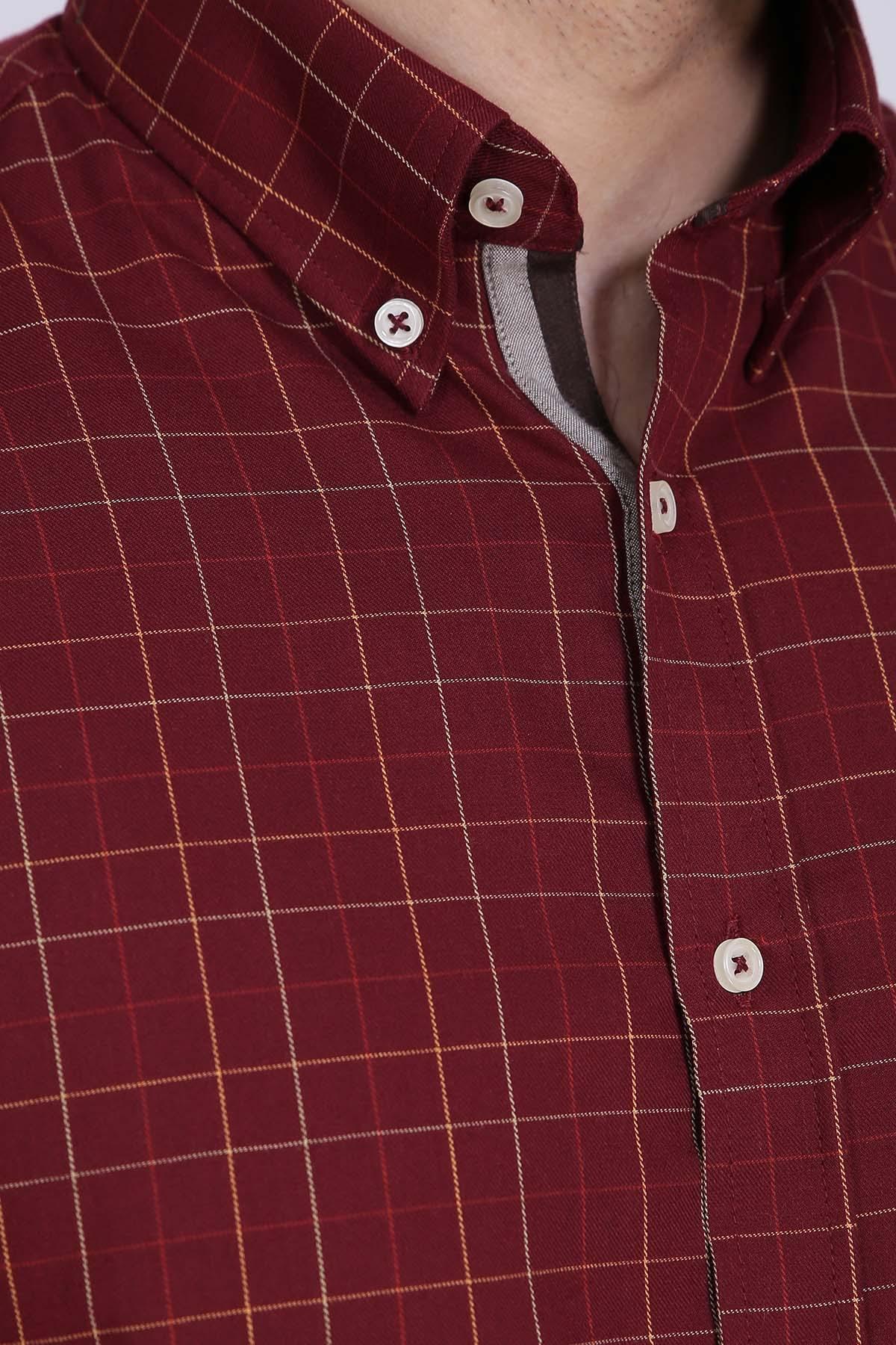 SEMI FORMAL SHIRTS BUTTON DOWN WINTER FULL SLEEVE MAROON - Image 3