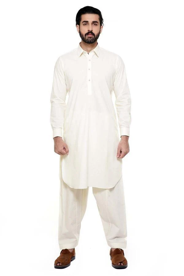Shalwar Kameez with Collar Cream