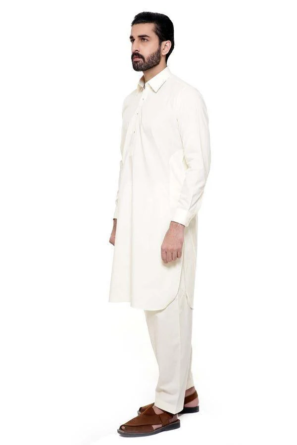 Shalwar Kameez with Collar Cream - Image 3