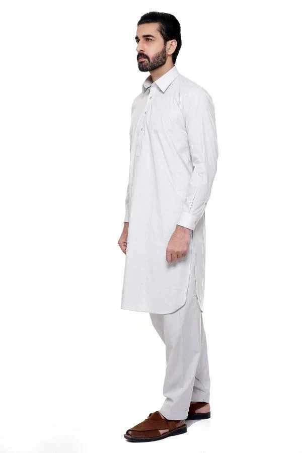 Shalwar Kameez with Collar Grey - Image 3