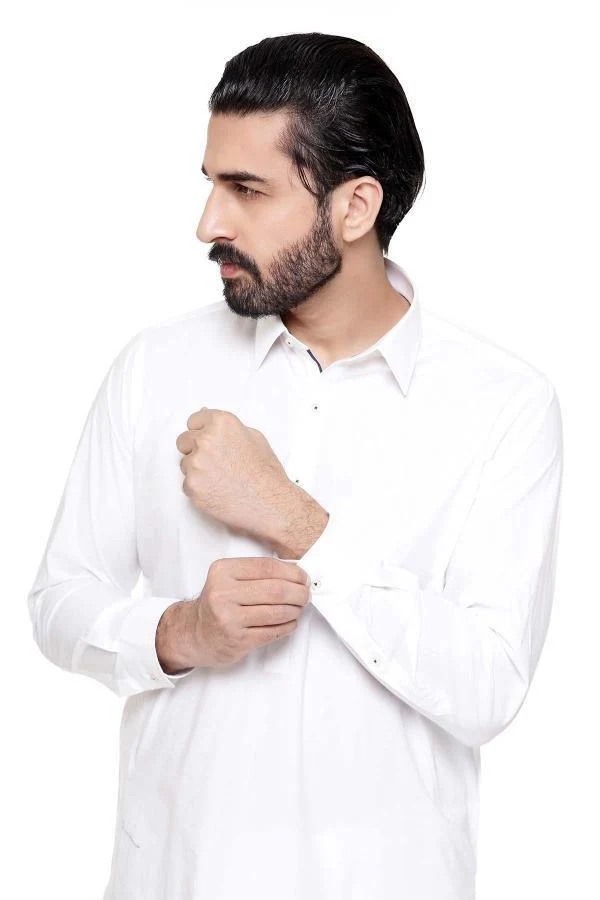 Shalwar Kameez with Collar White - Image 3