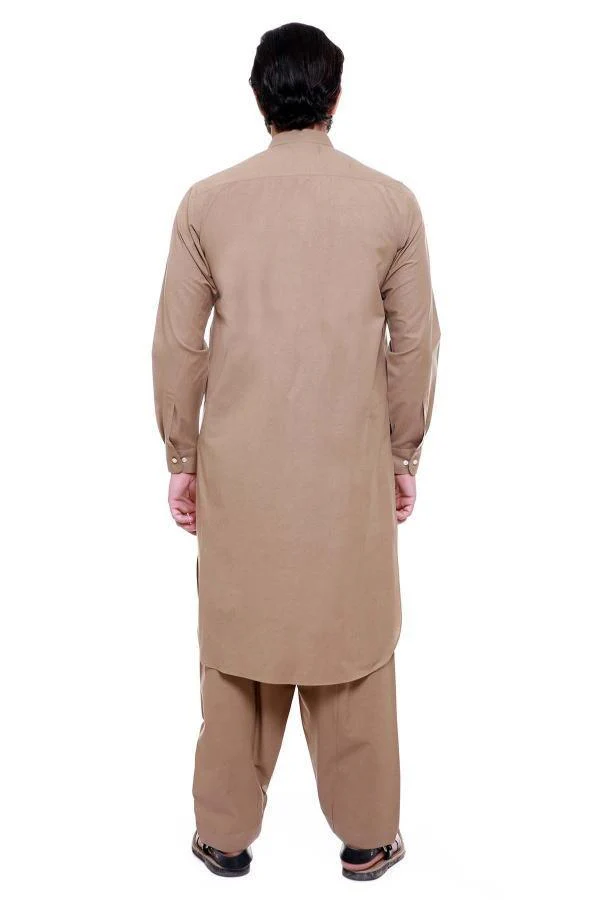 SHALWAR KAMEEZ BAN COLLAR LIGHT BROWN - Image 2
