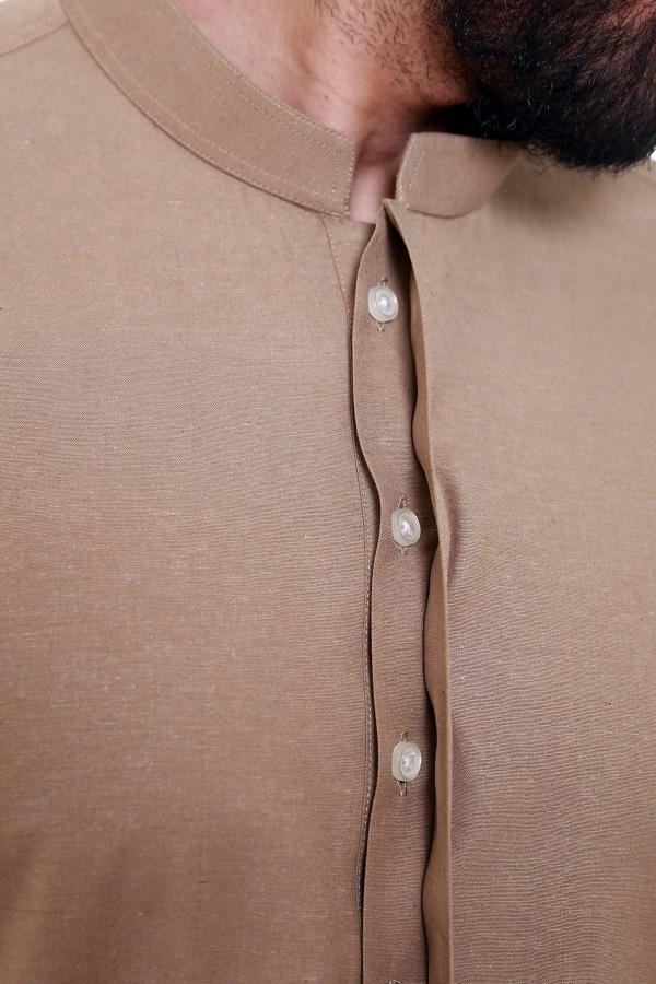 SHALWAR KAMEEZ BAN COLLAR LIGHT BROWN - Image 3