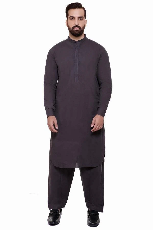 SHALWAR KAMEEZ BAN COLLAR CARAMEL BROWN