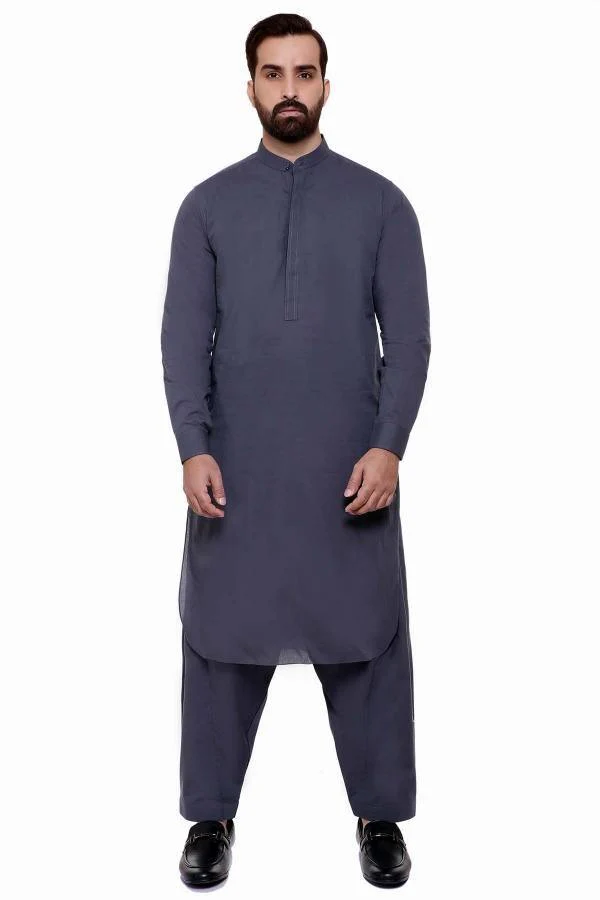 SHALWAR KAMEEZ BAN COLLAR DARK GREY