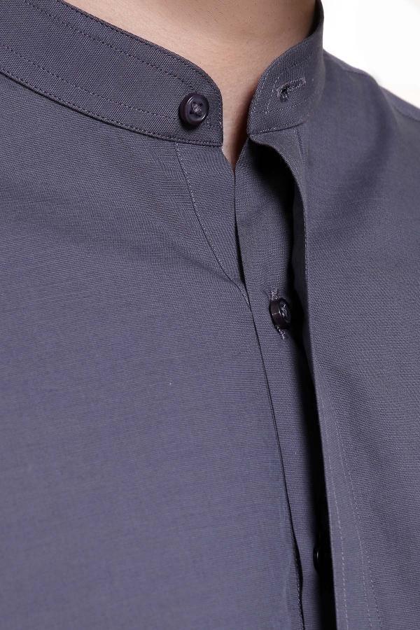SHALWAR KAMEEZ BAN COLLAR DARK GREY - Image 3
